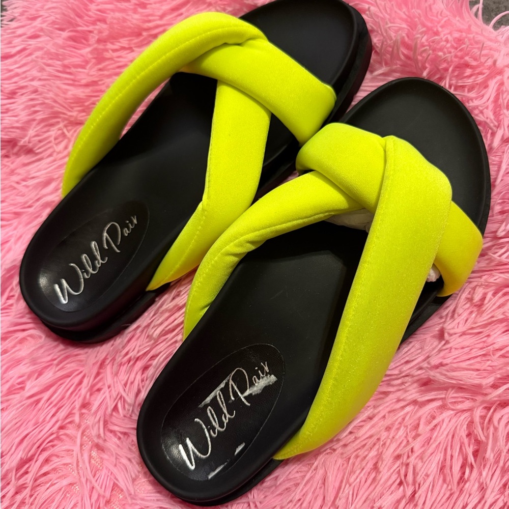 Wild Pair Neon Yellow Cross Strap Sandals